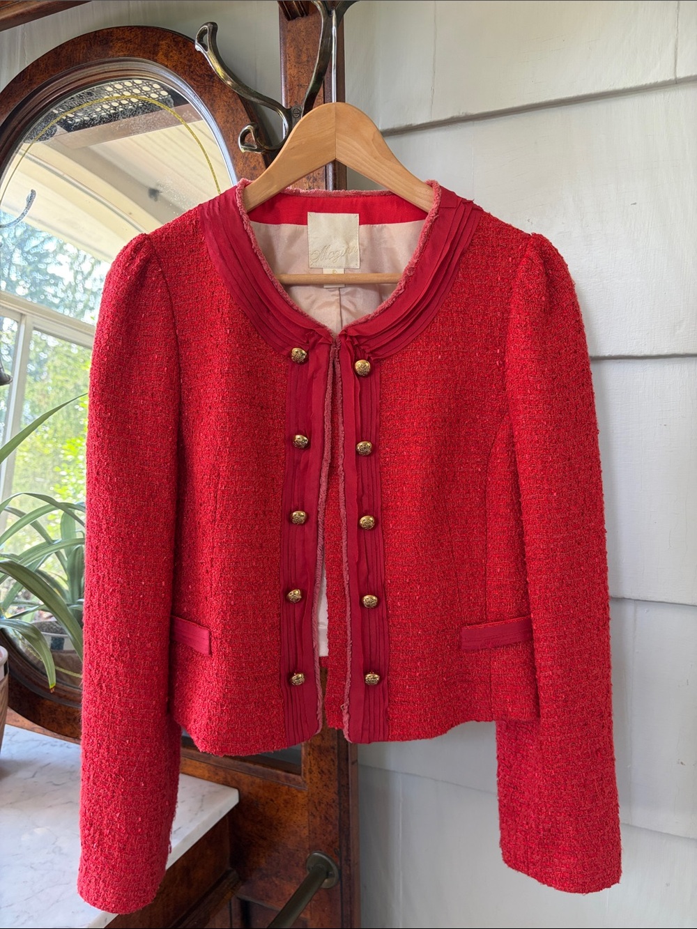 Vintage McGinn Women's Red Tweed Military-Style Line Jacket Gold Buttons